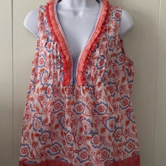 Vineyard Vines Sz Small Frangipani Floral Block Print Pintuck Top Sleeveless - Picture 1 of 8